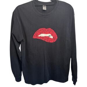 La pop art womens word art black sparkle lips long sleeve tee size M